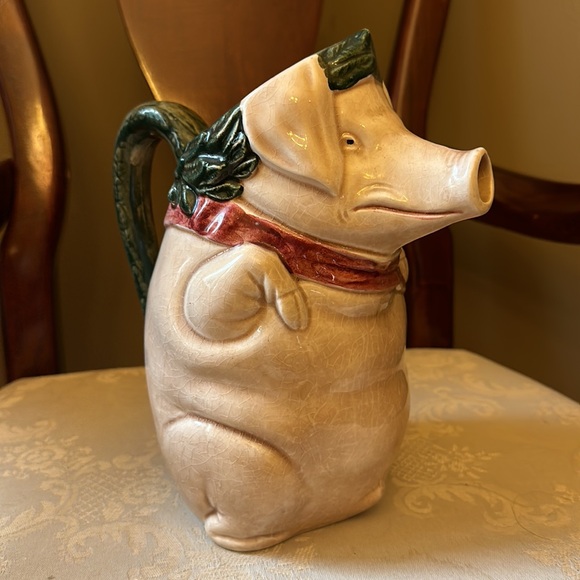 Majolica Orchies C2 antique ceramic pig pitcher, wine jug, made in France - Picture 5 of 13